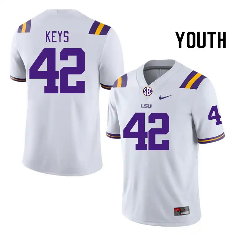 Youth LSU Tigers Davhon Keys #42 White NCAA Football Jersey